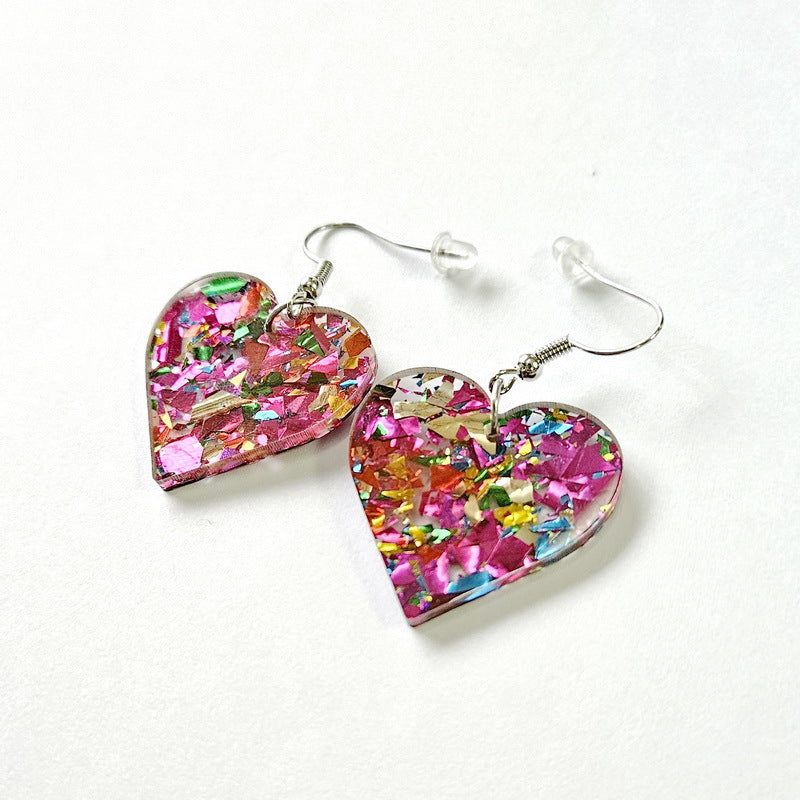 Wholesale Acrylic Valentine's Day Colorful Sequin Heart Shaped Love DIY Earrings
